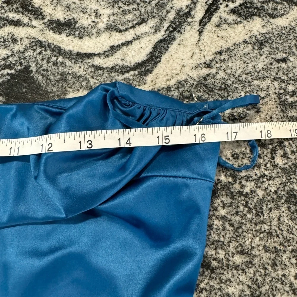 OH POLLY size 10 mini spaghetti strap cerulean blue mini satin dress - Picture 13 of 16